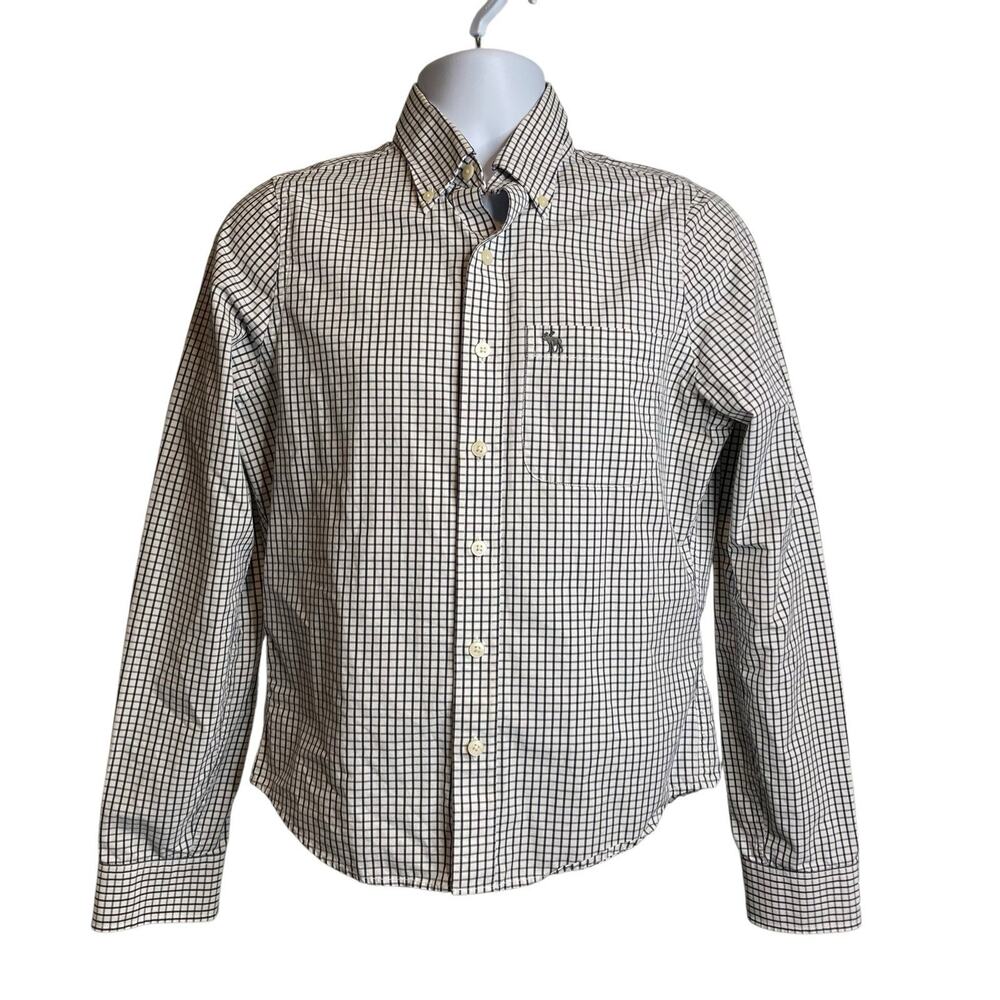 Vintage Y2K Abercrombie & Fitch Men's White Black Check Muscle Shirt Size S